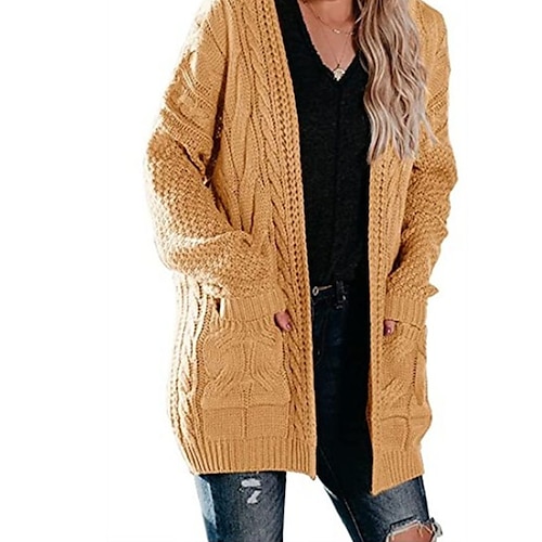 

damen strickjacke pullover zopfstrick tasche gestrickt rein farbe kapuze stylish lässig urlaub ausgehen herbst winter beige xl