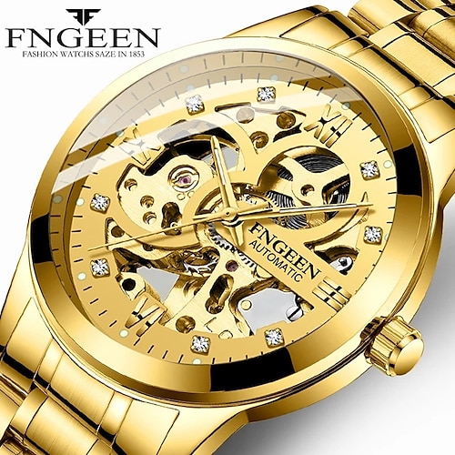 

FNGEEN 6018 Automatic Mechanical Men's Watch Luxury Stainless Steel Waterproof Business Tourbillon Hollow Men Wristwatches