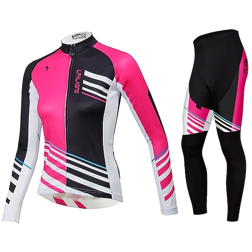 

21Grams Women's Cycling Jersey with Tights Long Sleeve Mountain Bike MTB Road Bike Cycling Green Purple Yellow Stripes Bike Quick Dry Moisture Wicking Spandex Sports Stripes Geometic Clothing Apparel