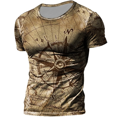 

Men's Unisex T shirt Tee Map Graphic Prints Crew Neck Brown Short Sleeve 3D Print Outdoor Street Print Tops Sports Casual Big and Tall / Summer / Summer