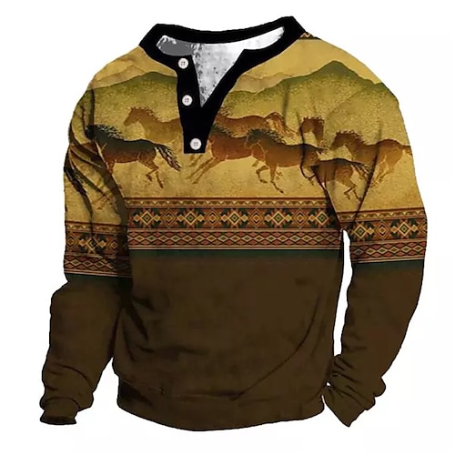 

Men's Unisex Sweatshirt Pullover Button Up Hoodie Horse Graphic Prints Print Casual Daily Sports 3D Print Designer Casual Big and Tall Clothing Apparel Hoodies Sweatshirts Long Sleeve Brown