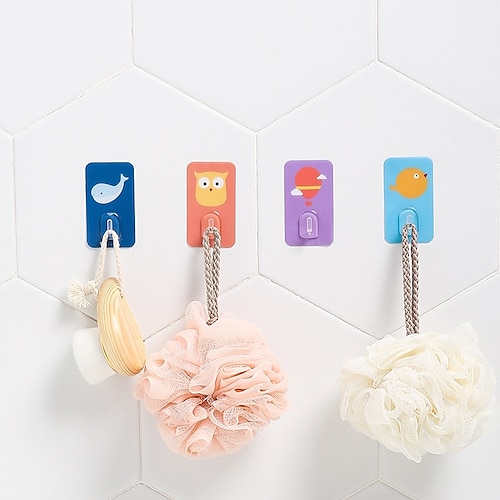 

10pcs Cute Cartoon Hook Walls Hanging Adhesive Hook Heavy Load Punch-Free Home Crystal Hook Decorative Kitchen Accessory