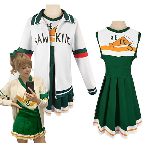 

Cheerleader Costume Women's Movie Cosplay Green Coat Dress Carnival Masquerade Back To School Polyester