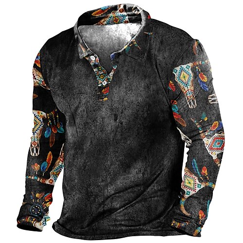

Men's Collar Polo Shirt Golf Shirt Geometry Turndown Khaki Black 3D Print Outdoor Street Short Sleeves Zipper Print Clothing Apparel Vintage Designer Ethnic Style Casual / Summer / Spring / Summer