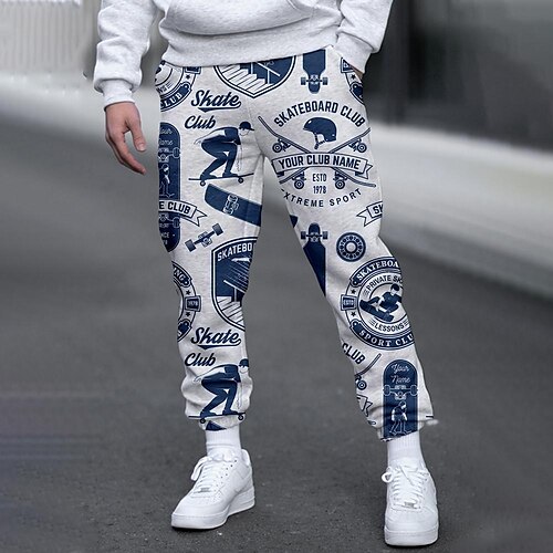 

Men's Sweatpants Joggers Trousers Drawstring Side Pockets Elastic Waist Graphic Prints Comfort Breathable Sports Outdoor Casual Daily Streetwear Designer Blue Micro-elastic / Elasticity