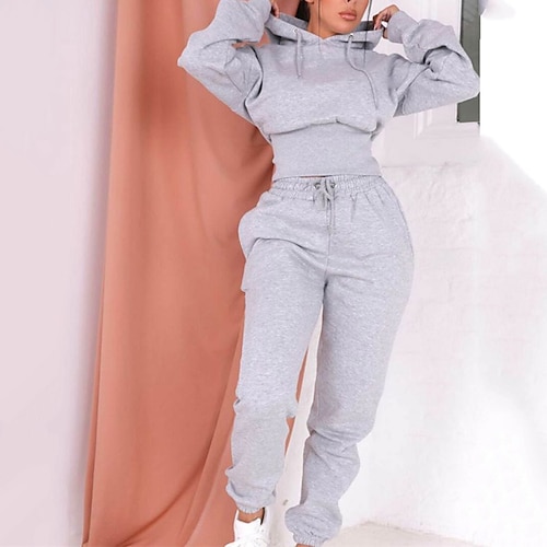 

Women's Loungewear Sets Winter Nighty 2 Pieces Pure Color Fashion Sport Comfort Home Going out Airport Cotton Blend Warm Hoodie Long Sleeve Hoodie Pant Hoodie Winter Fall Light gray Brown / Spandex