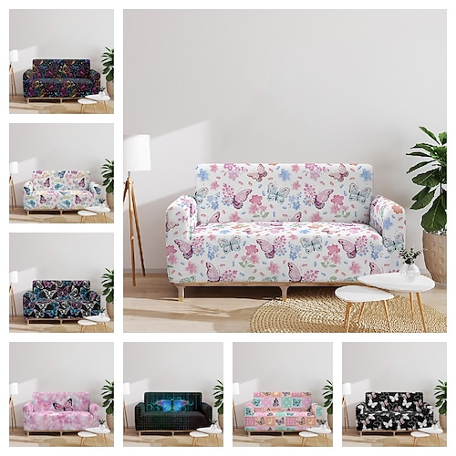 

Butterfly Printed Sofa Cover Stretch Slipcovers Soft Durable Couch Cover 1 Piece Spandex Fabric Washable Furniture Protector fit Armchair Seat/Loveseat/Sofa/XL Sofa