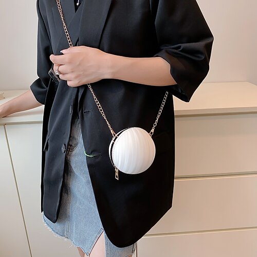 

Women's Crossbody Bag PU Leather Chain Solid Color Daily Going out White Black