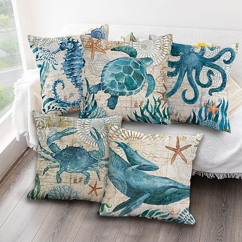 

1pc Throw Pillow Cover Ocean Tutle Animal Zipper Traditional Classic Outdoor Cushion for Sofa Couch Bed Chair