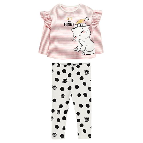 

2 Pieces Kids Girls' T-shirt & Pants Clothing Set Outfit Cat Long Sleeve Cotton Set Vacation Casual Winter Fall 2-8 Years Pink