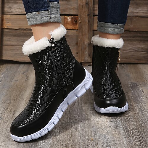 

Women's Boots Booties Ankle Boots Rhinestone Flat Heel Round Toe Daily PU Leather Zipper Winter Solid Colored Black