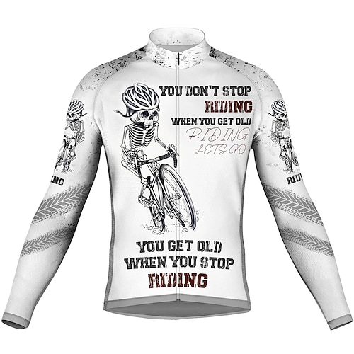 

21Grams Men's Cycling Jersey Long Sleeve Bike Top with 3 Rear Pockets Mountain Bike MTB Road Bike Cycling Breathable Quick Dry Moisture Wicking Reflective Strips White Skull Polyester Spandex Sports