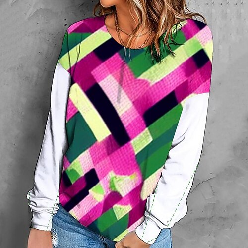

Women's Sweatshirt Pullover Retro Pink Graphic Geometric Tie Dye Casual Round Neck Long Sleeve S M L XL 2XL 3XL / Winter