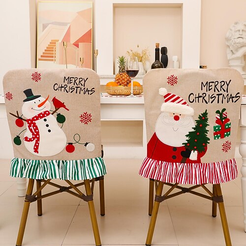 

Christmas Back Chair Cover Dining Room Chair Covers for Christmas Linen Dining Chair Back Covers Christmas Tree Flower Dinner Chair Covers for Xmas Banquet Kitchen Dining Room Decor