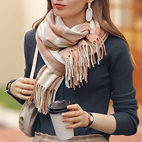 

Women's Women's Shawls & Wraps Outdoor Dailywear Holiday Black Blue Pink Scarf Plaid