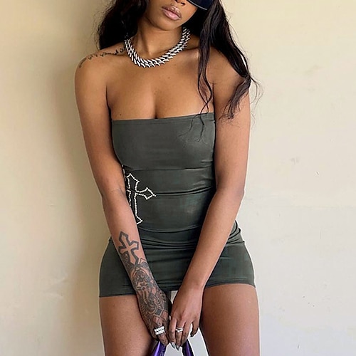 

Women's Bodycon Sheath Dress Slip Dress Mini Dress Dark Gray Sleeveless Geometric Backless Winter Fall Autumn Strapless Modern 2022 S M L