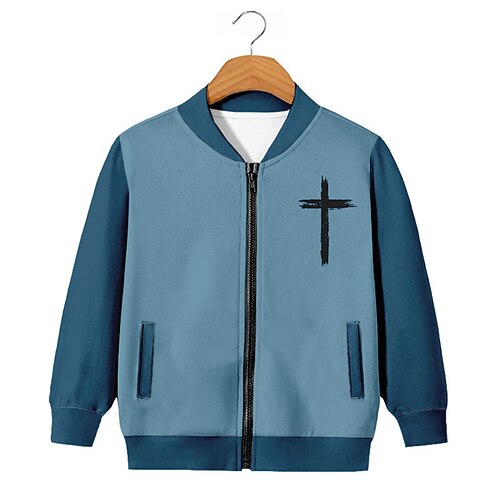 

Kids Boys Coat Outerwear Cross Long Sleeve Zipper Coat Daily Active Streetwear Cool Blue Winter Fall 3-12 Years