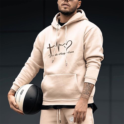 

Men's Hoodie Khaki Hooded Graphic Letter Print Sports & Outdoor Streetwear Cool Designer Casual Winter Fall Clothing Apparel Hoodies Sweatshirts Long Sleeve / Spring