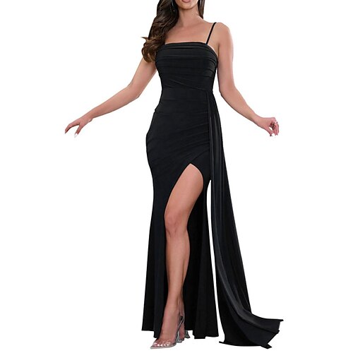 

Women's Party Dress Wedding Guest Dress Sheath Dress Strap Dress Long Dress Maxi Dress Black Wine Dark Blue Sleeveless Pure Color Backless Winter Fall Autumn Spaghetti Strap Evening Party Slim