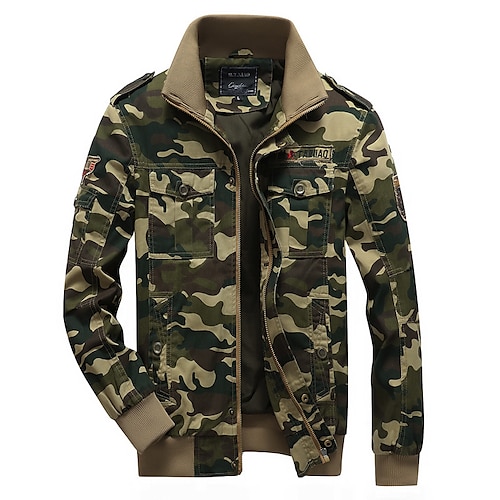 

Men's Camouflage Hunting Jacket with Pockets Outdoor Breathable Wearable Soft Sweat wicking Spring Winter Autumn Camo Top Cotton Hunting Camping Military Army Green Khaki / Combat