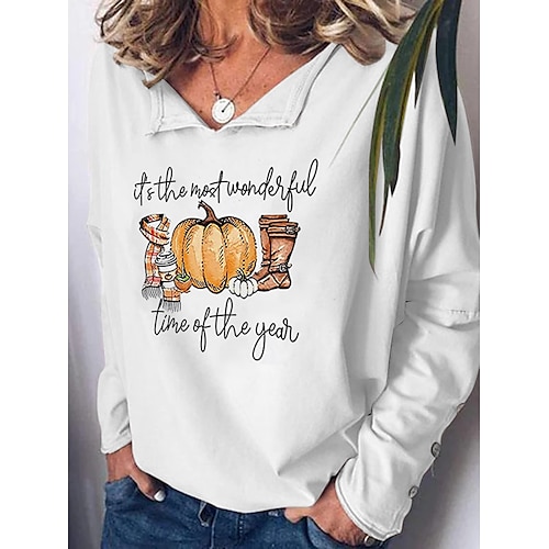 

Women's Sweatshirt Pullover V Neck Pumpkin Text Print Halloween Weekend Hot Stamping Active Streetwear Clothing Apparel Hoodies Sweatshirts White