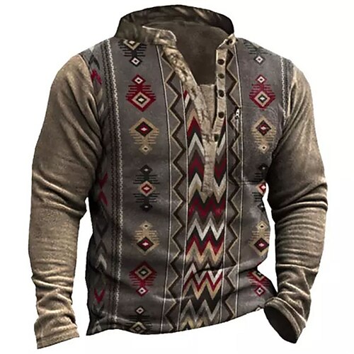 

Men's Unisex Sweatshirt Pullover Button Up Hoodie Brown Standing Collar Graphic Prints Zipper Print Daily Sports Holiday 3D Print Boho Streetwear Designer Spring & Fall Clothing Apparel Hoodies