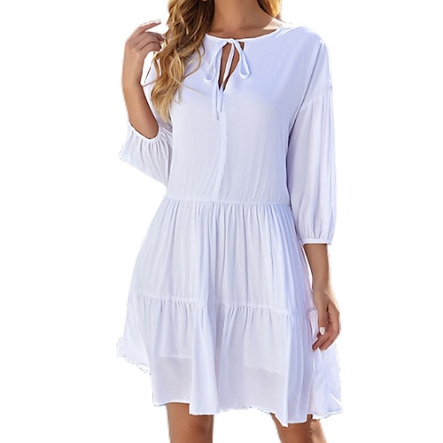 

Women's Shirt Dress White Dress White Long Sleeve Pure Color Ruched Winter Fall Autumn Winter Dress Fall Dress Loose Fit 2022 S M L XL XXL
