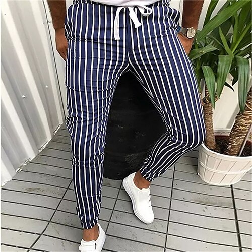 

Men's Joggers Tapered pants Trousers Casual Pants Plaid Drawstring Trousers Pocket Elastic Waist Stripe Stripe Comfort Soft Daily Holiday Streetwear Casual Royal Blue Micro-elastic / Elasticity