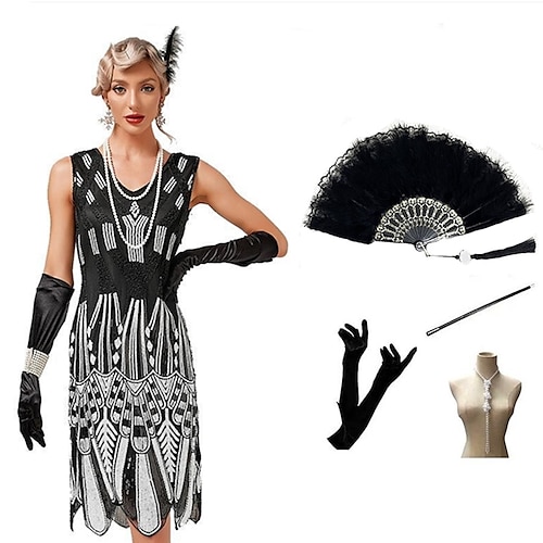 

The Great Gatsby Vintage The Great Gatsby Party Costume JSK / Jumper Skirt Women's Sequins Costume Vintage Cosplay Halloween Party Evening Sleeveless Short Length Dress Halloween / Gloves / Necklace