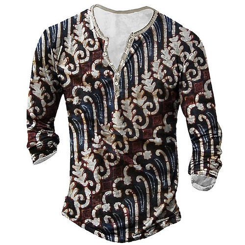 

Men's T shirt Tee Henley Shirt Tee Graphic Henley Brown 3D Print Plus Size Outdoor Daily Long Sleeve Button-Down Print Clothing Apparel Basic Designer Classic Comfortable / Sports