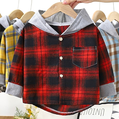 

Kids Unisex Coat Outerwear Plaid Long Sleeve Coat Daily Active Cool Black Blue Yellow Winter Fall 2-12 Years