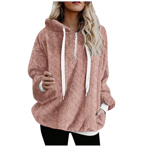 

Women's Pullover Hoodie Sweatshirt Pullover Sherpa Fleece Pocket Quarter Zip White Black Gray Plain Striped Casual Hooded Long Sleeve S M L XL XXL