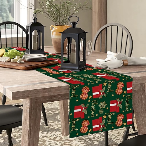 

Christmas Table Runner, Seasonal Winter Xmas Holiday Kitchen Dining Table Decoration for Indoor Outdoor Home Party Decor