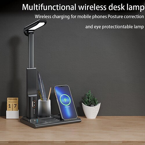 

Magnetic Multifunction Wireless Charger LED Eye Protection Foldable Desk Lamp Pen Holder 3 in 1 15W Fast Charger