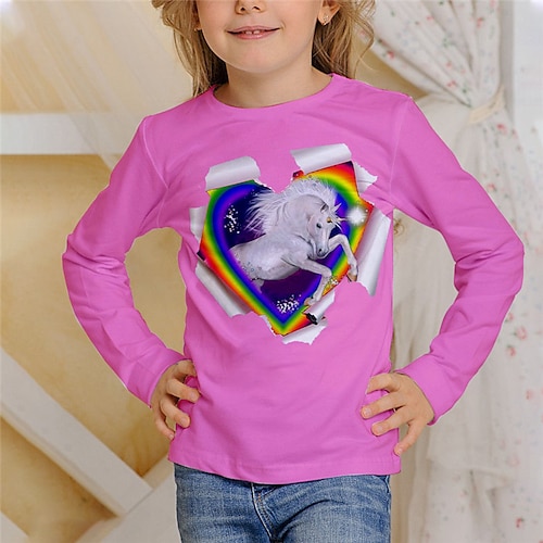 

Kids Girls' T shirt Animal Outdoor 3D Print Long Sleeve Active 3-12 Years Winter Blue Purple