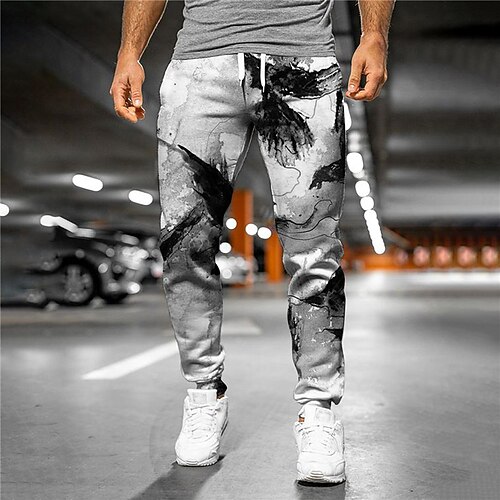 

Men's Sweatpants Joggers Trousers Side Pockets 3D Print Elastic Drawstring Design Graphic Color Block Breathable Soft Daily Leisure Sports Designer Casual / Sporty Gray Micro-elastic / Elasticity