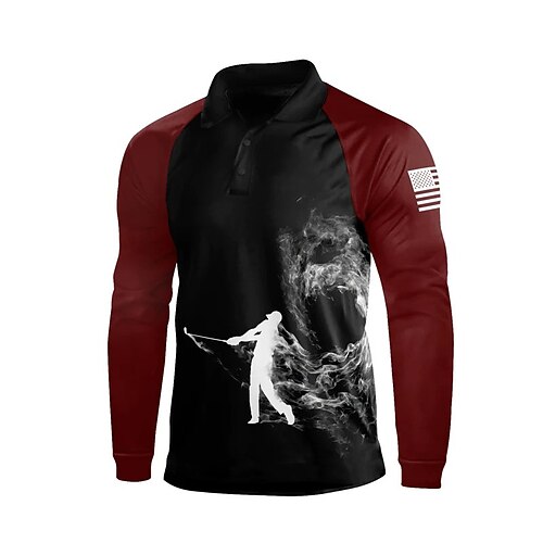 

Men's Collar Polo Shirt Golf Shirt National Flag Turndown Wine 3D Print Outdoor Street Long Sleeve Button-Down Print Clothing Apparel Fashion Casual Breathable