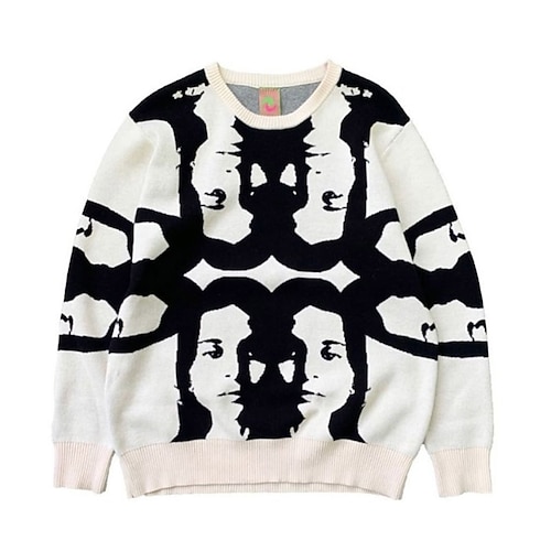 

Women's Ugly Sweater Pullover Sweater Jumper Ribbed Knit Patchwork Knitted Letter Crew Neck Stylish Casual Outdoor Christmas Fall Winter White One-Size / Long Sleeve
