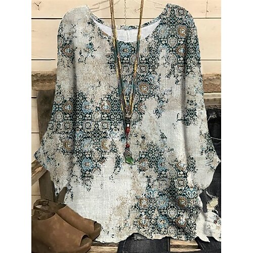 

Women's Plus Size Tops Blouse Shirt Floral Print Long Sleeve Crewneck Casual Daily Vacation Polyester Fall Winter Gray