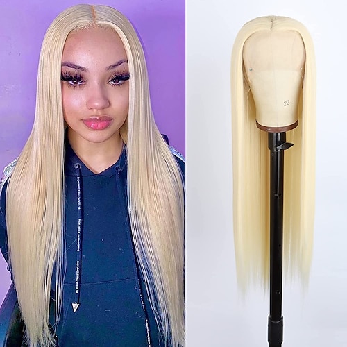 

613 Blonde Lace Front Wigs 132.5 Long Straight Synthetic Glueless Heat Resistant Fiber Hair Synthetic Lace Front Wig for Fashion Women Cosplay Daily Wear