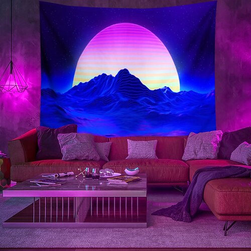 

Blacklight UV Reactive Tapestry Fantasy Decoration Cloth Curtain Picnic Table Cloth Hanging Home Bedroom Living Room Dormitory Decoration Polyester