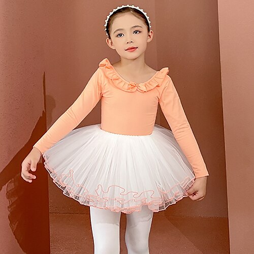 

Kids' Dancewear Ballet Skirts Ruffles Pure Color Splicing Girls' Training Performance Long Sleeve High Cotton Blend Tulle