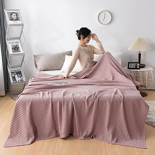 

Cotton Throw Blanket Waffle Knitted Blankets All Season For Couch Chair Sofa Bed Picnic Solid Soft Fluffy Warm Cozy Plush Autumn Winter