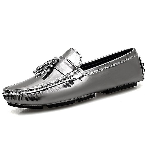 

Men's Loafers & Slip-Ons Moccasin Tassel Shoes Comfort Shoes Casual Classic British Daily Office & Career PU Black Silver Fall Spring