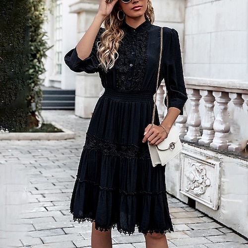 

Women's Sheath Dress Black Dress Midi Dress Black Half Sleeve Tassel Fringe Winter Fall Autumn Crew Neck Modern Weekend Loose Fit S M L XL XXL