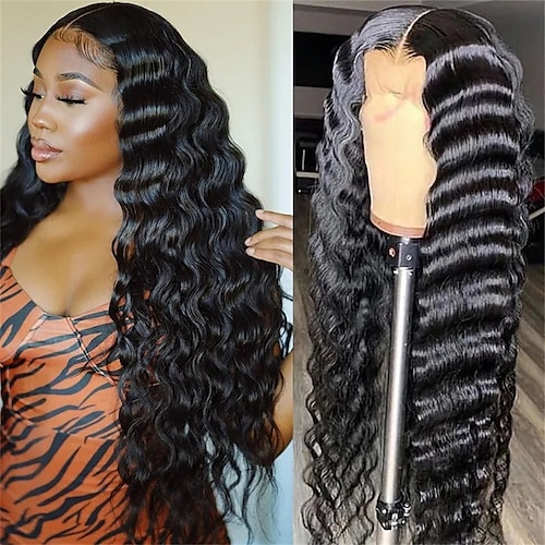 

13x4 Lace Part And Human Hair Wigs Loose Deep Wave 150% 180% Density Wavy Lace Front Wigs Online