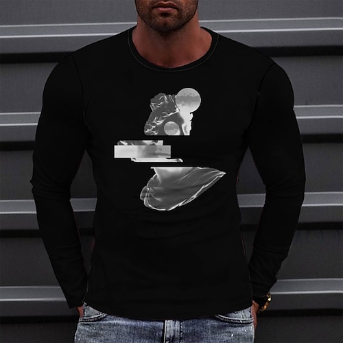 

Men's T shirt Tee Tee Graphic Round Neck Black 3D Print Casual Daily Long Sleeve Print Clothing Apparel Fashion Designer Comfortable Big and Tall