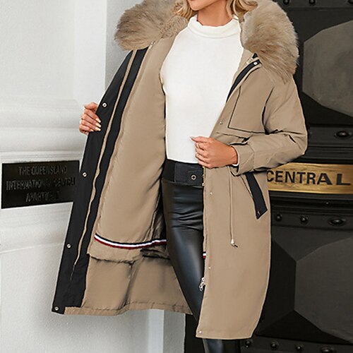 

Women's Winter Jacket Winter Coat Parka Warm Breathable Outdoor Street Vacation Going out Zipper Pocket Fur Collar Zipper Hoodie Casual Comfortable Street Style Solid Color Regular Fit Outerwear Long
