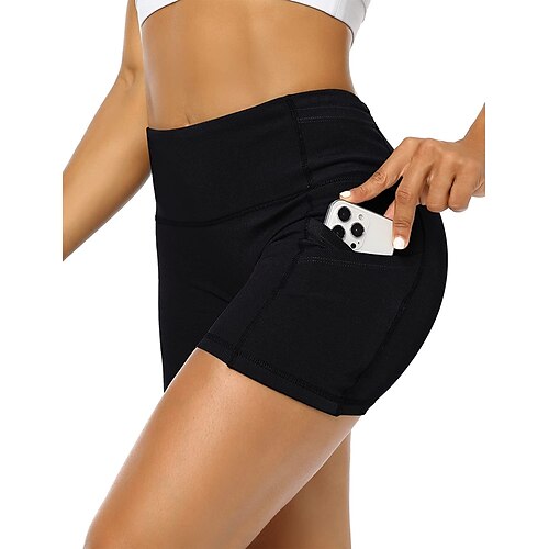 

Women's Yoga Pants Yoga Shorts Biker Shorts Scrunch Butt Pocket Patchwork Quick Dry Yoga Fitness Gym Workout Shorts Bottoms Black Winter Sports Activewear Stretchy Skinny / Athletic / Casual