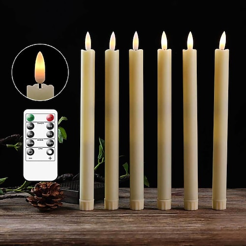 

LED Candle Flameless Ivory Taper Candles Flickering with 10-Key Remote LED Cone Candle Light For Church Wedding Birthday Party Christmas Dinner Decor Bullet Pole Wax Yellow Light